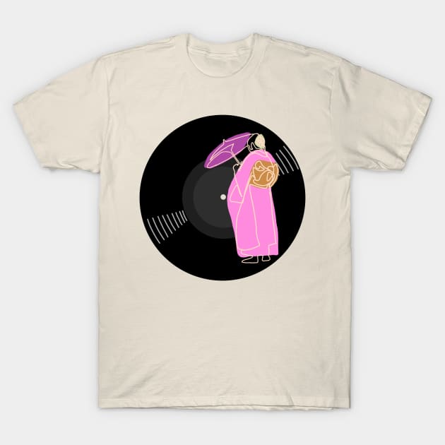 Vinyl - Japanese woman in a kimono minimalist line art (black) T-Shirt by SwasRasaily